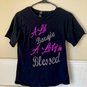 Black Beddazle Tee Shirt “A Lil
Bougie , A Lotta Blessed” Small
